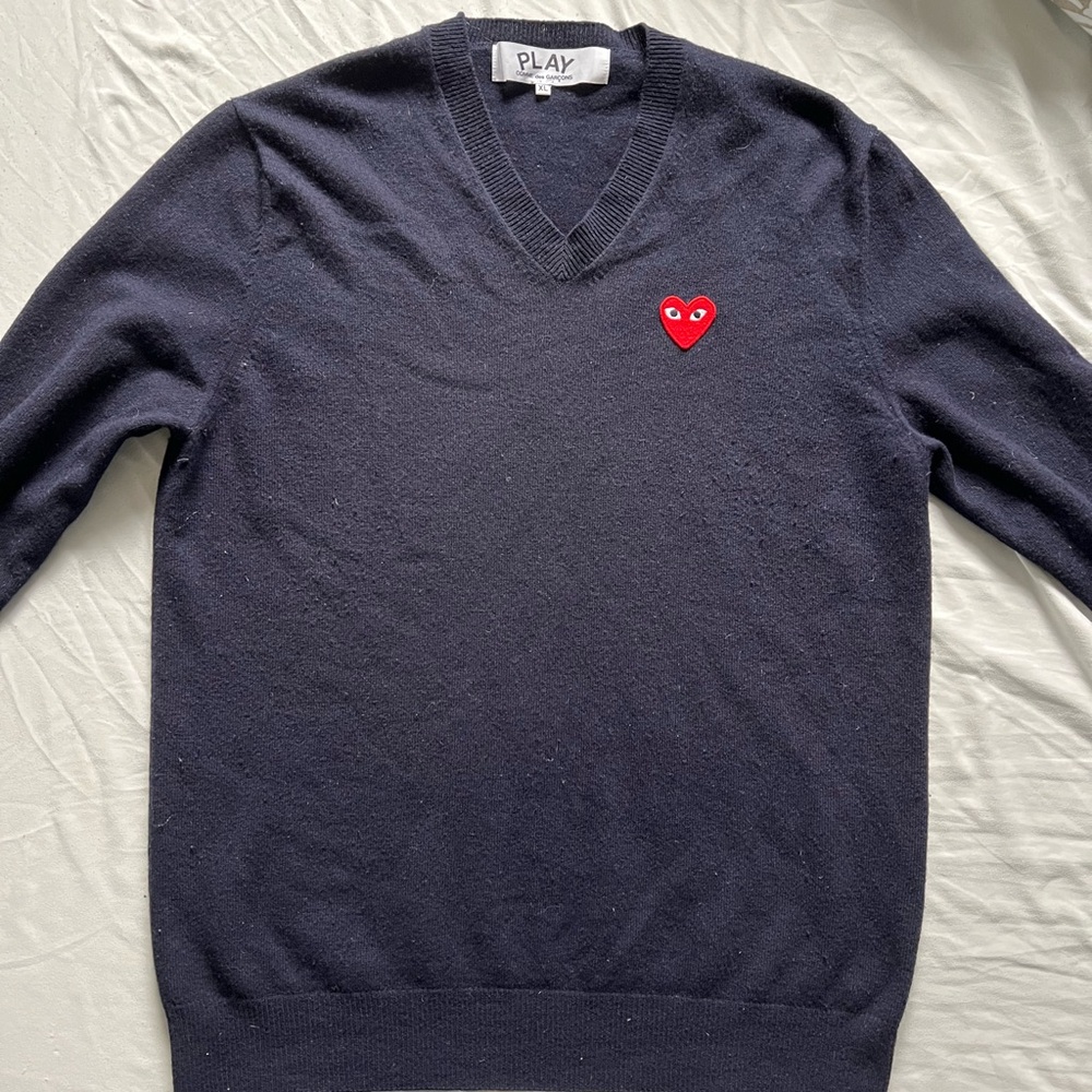 Commes Des Garçons Play Wool V-Neck Sweater